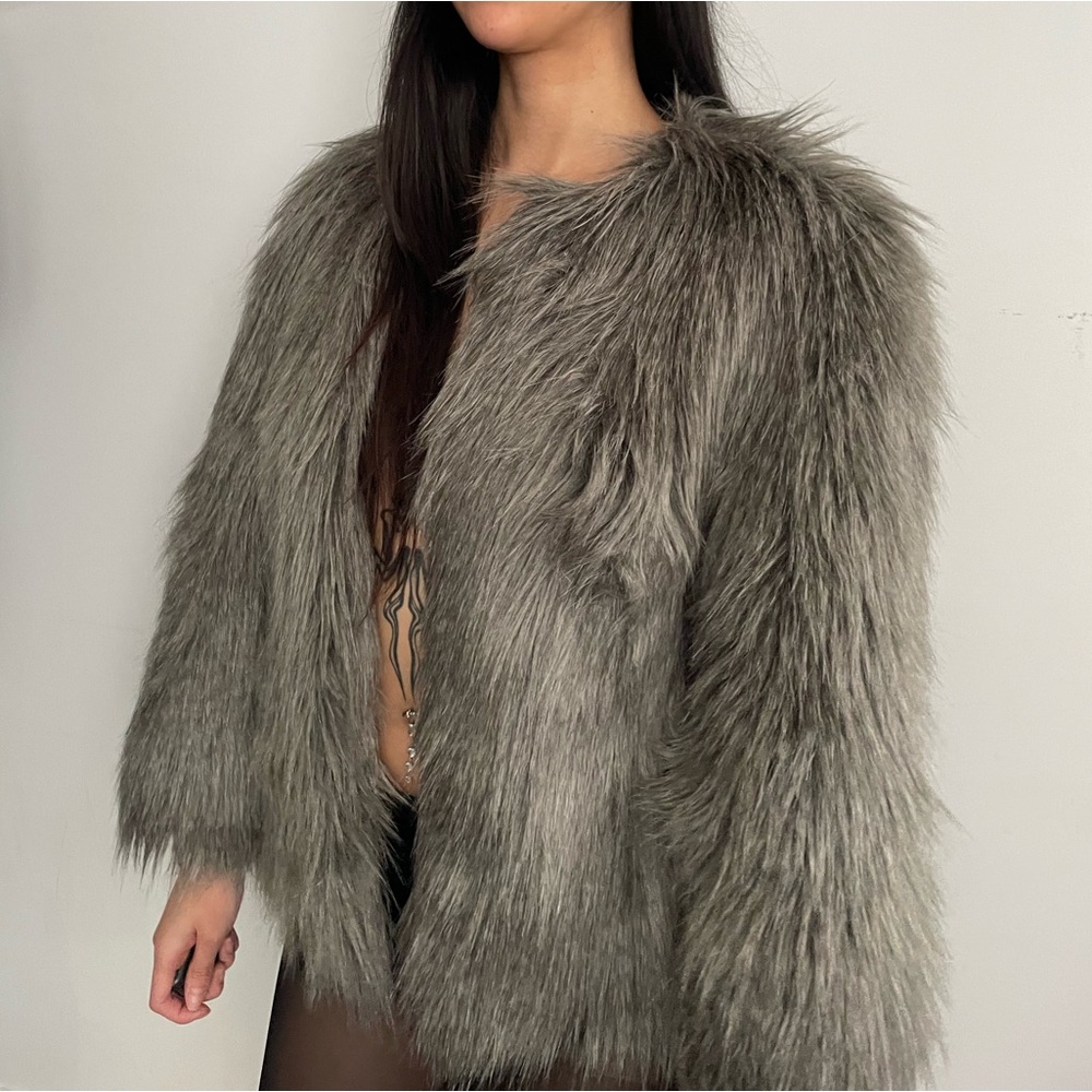 Guess Grey Faux Fur Coat/ Jacket